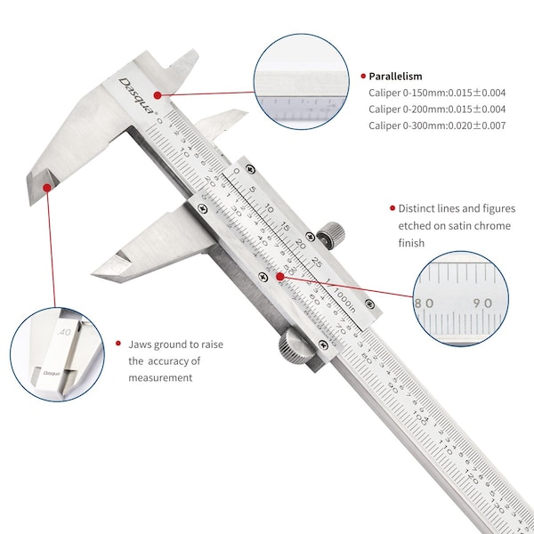 H & H Industrial Products Dasqua 0-200mm / 0-8" Stainless Steel Vernier Caliper 1550-2010 - main